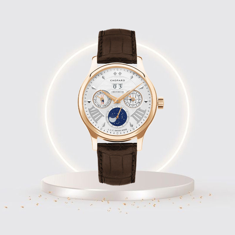 Часы Chopard L.U.C Complications в 40.5 мм корпусе из розового золота с вечным календарем, указателем дня и ночи и индикатором лунных фаз. Лимитированная серия: 250 шт.