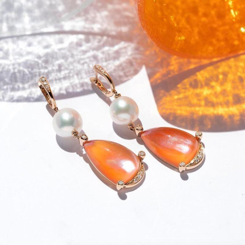 Серьги Utopia Bellagio из розового золота с карнелианом, жемчугом и бриллиантами