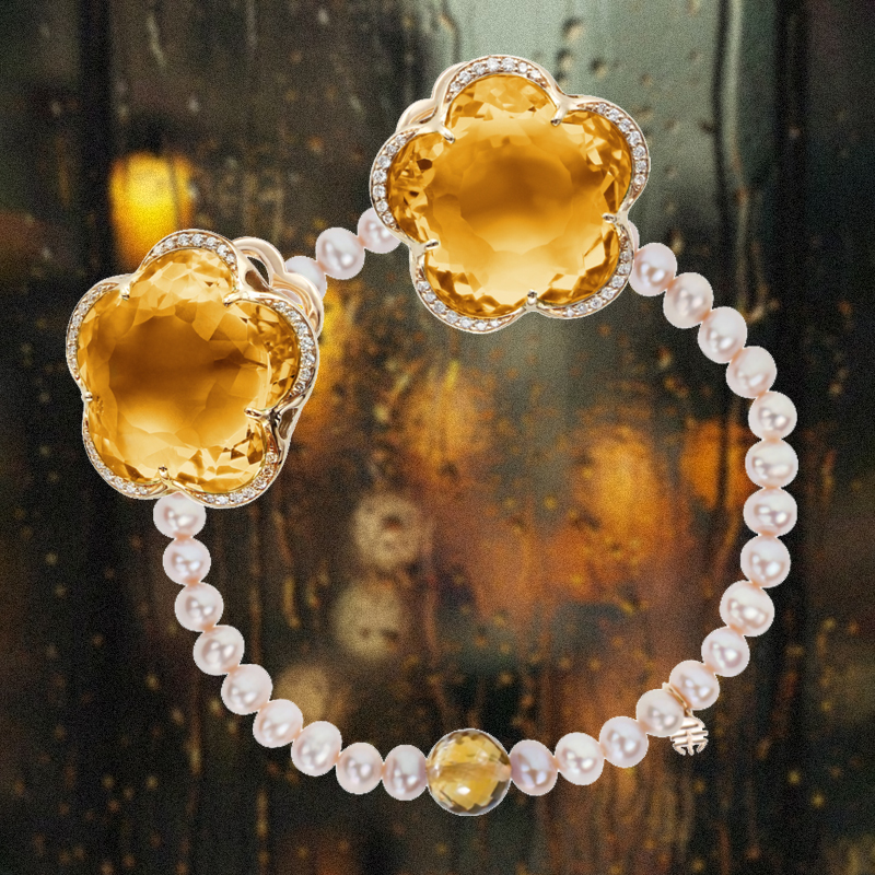 Браслет Mimi Zabette из розового золота с жемчугом и цитрином и серьги Pasquale Bruni Bon Ton из розового золота с бриллиантами и цитринами Браслет Mimi Zabette из розового золота с жемчугом и цитрином и серьги Pasquale Bruni Bon Ton из розового золота с бриллиантами и цитринами