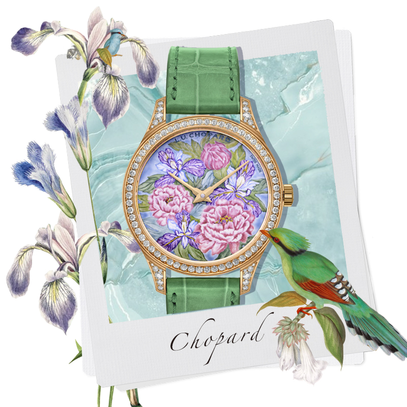 Часы Chopard L.U.C XP Esprit De Fleurier в корпусе из розового золота с бриллиантами на безеле и нарисованными вручную цветами