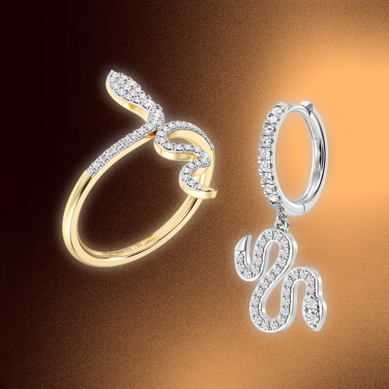 Кольцо и серьга Serendipity Snake из желтого и белого золота с бриллиантами