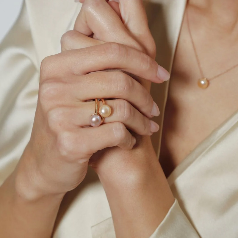 Кольца и кулон Mimi Zabette из розового золота с жемчугом