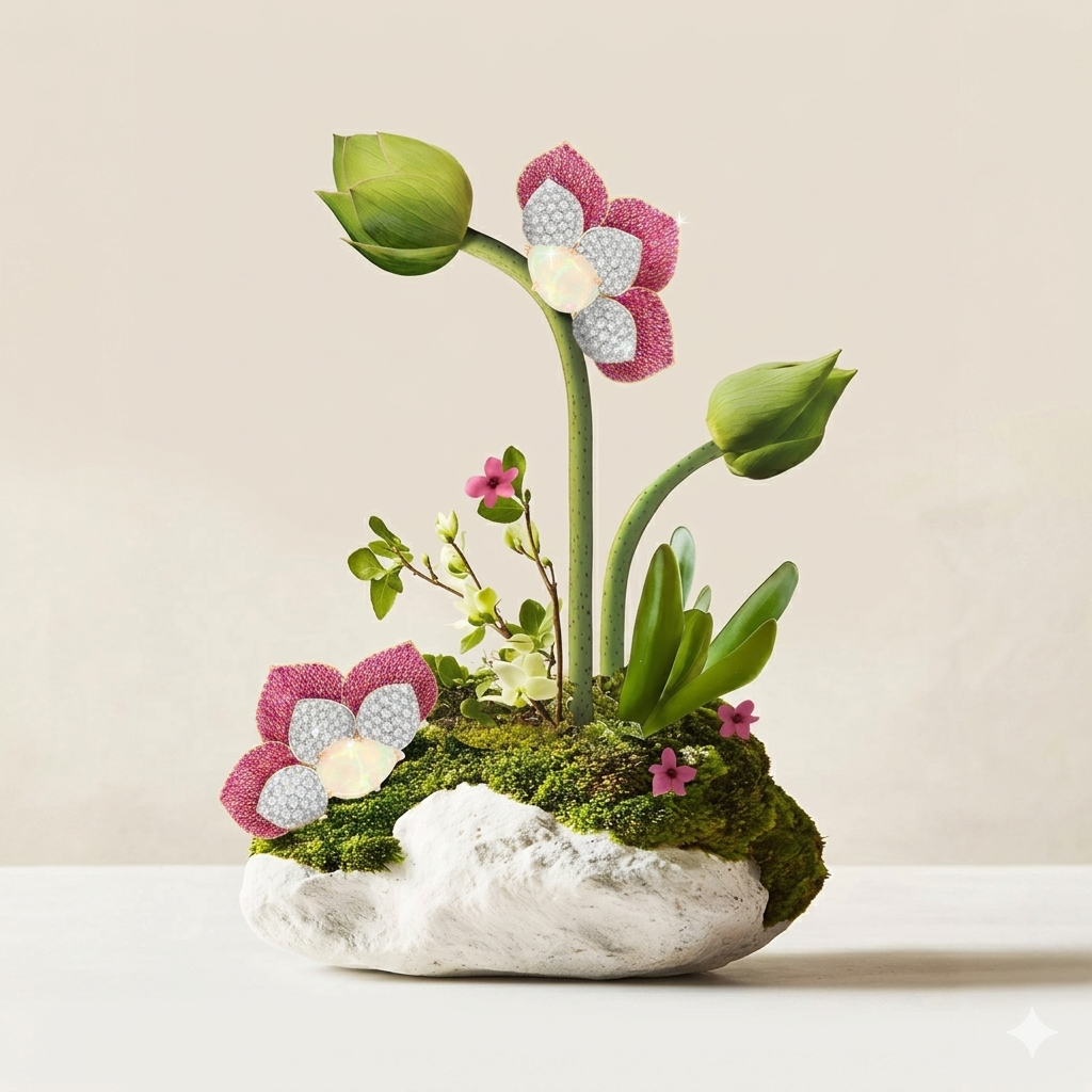 Сертги Sutra Jewels из белого и розового золота с бриллиантами, розовыми сапфирами и опалами