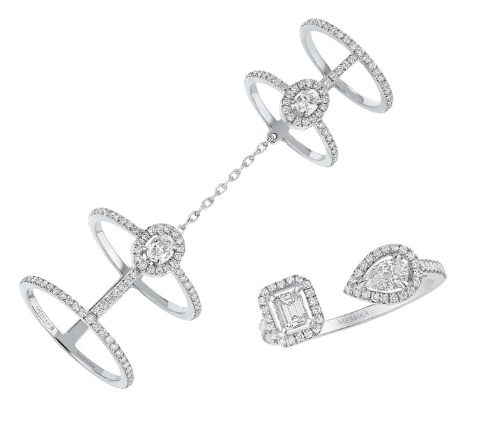 Кольцо Glam'Azone из белого золота с бриллиантами, кольцо My Twin из белого золота с бриллиантами, все Messika 