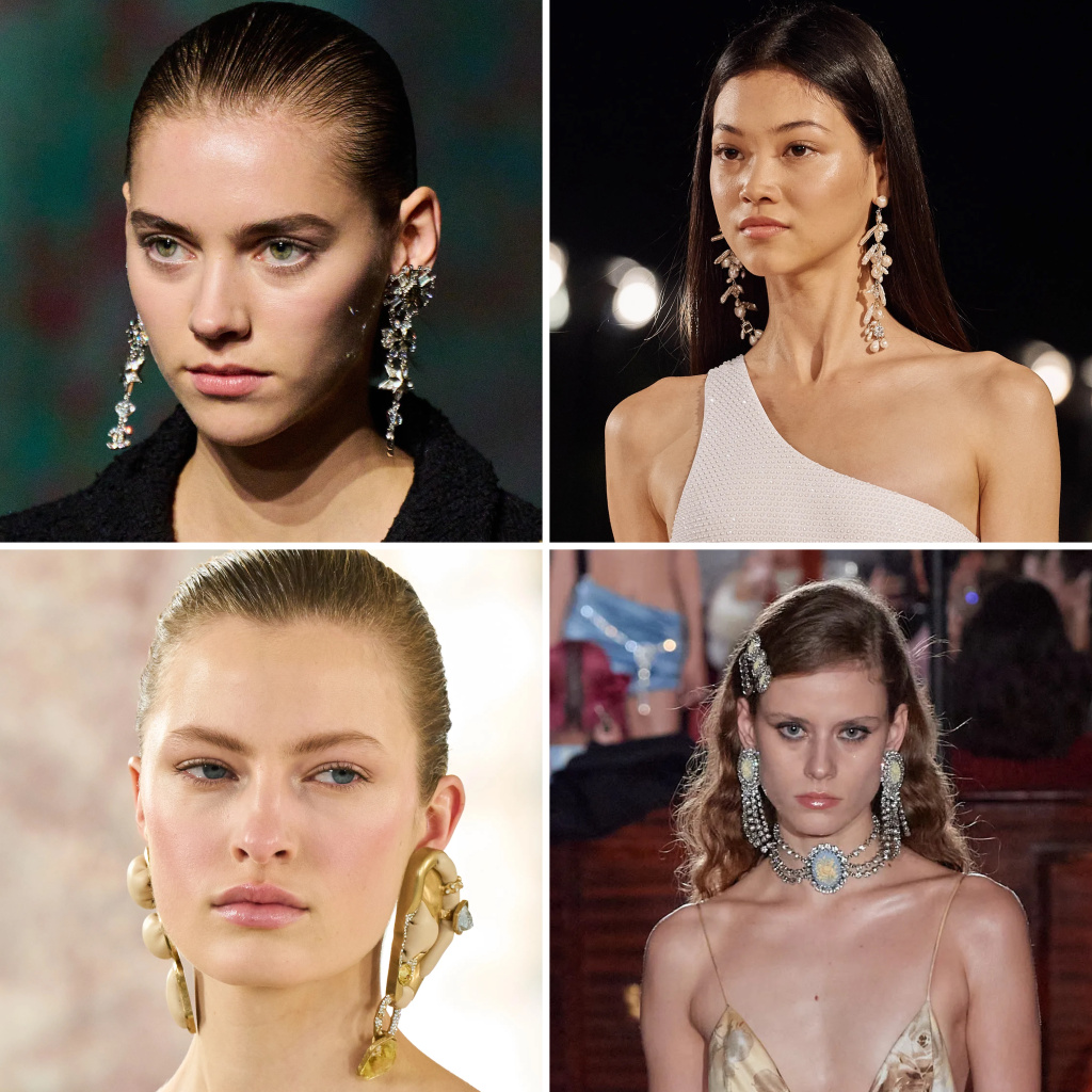 На фото модели с показов (по часовой стрелке): Chanel || Ralph Lauren || Schiaparelli || Alessandra Rich