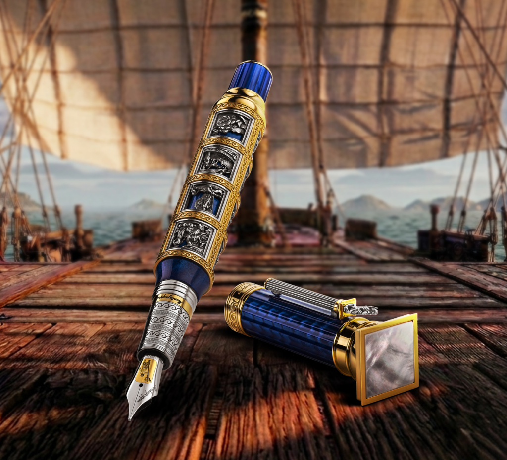 Лимитированное издание перьевой ручки Montegrappa Odyssey Chapter II с отделкой серебром, вермелью, смолой и перламутром