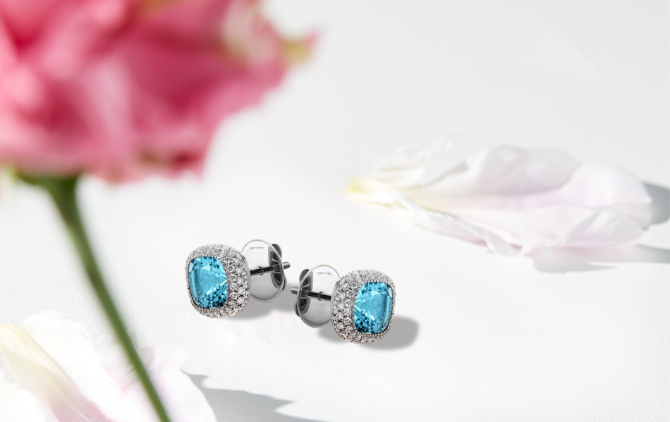 Серьги Mercury Bonbons из белого золота с бриллиантами и аквамаринами