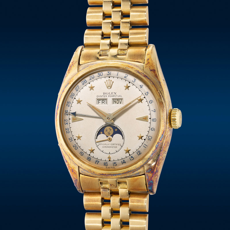 Часы Rolex Stellline Ref. 6062 в 36 мм корпусе из желтого золота с тройным календарем и индикатором фазы Луны