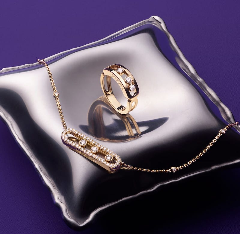 Кольцо и браслет из желтого золота с бриллиантами, все Messika Move Classique