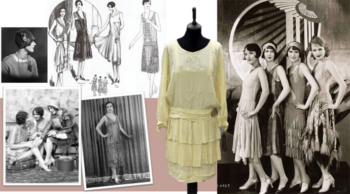 Мудборд с фото, эскизами и нарядами из 1920-х