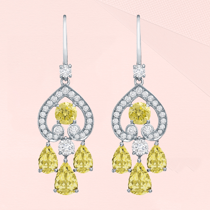 Серьги Garrard Regal из белого золота с бриллиантами и желтыми сапфирами