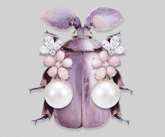 Серьги Mercury Flower из белого золота с жемчугом, опалами и бриллиантами