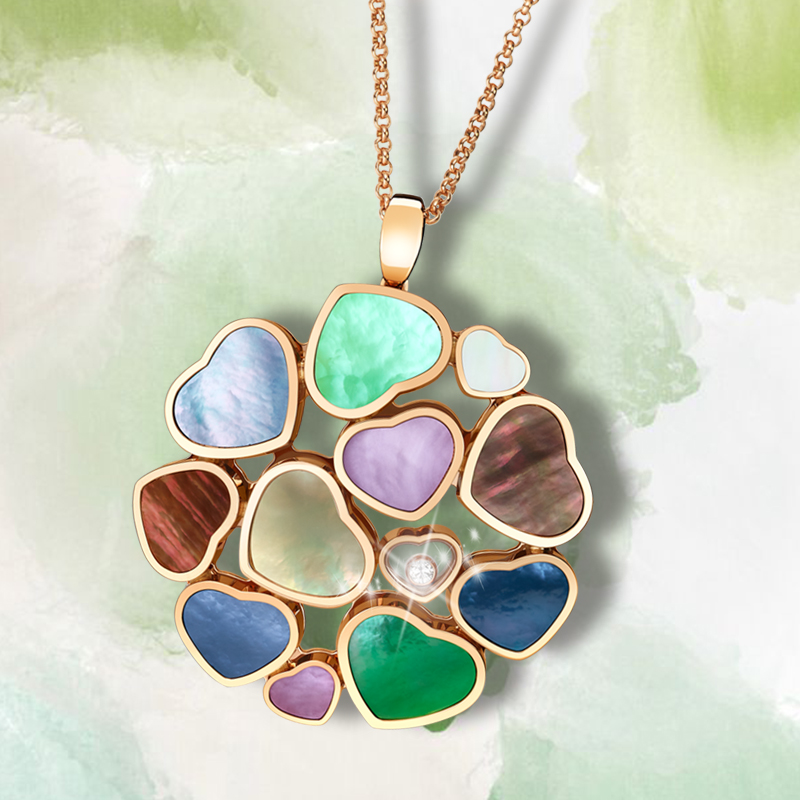 Кулон Chopard Happy Hearts из розового золота с цветным перламутром и плавающим бриллиантом