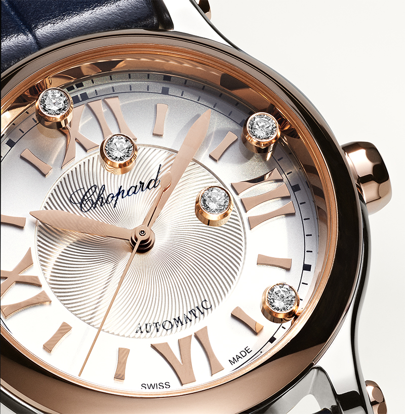 Часы Chopard Happy Sport в 33 мм корпусе из розового золота и стали с 5 «плавающими» бриллиантами на циферблате