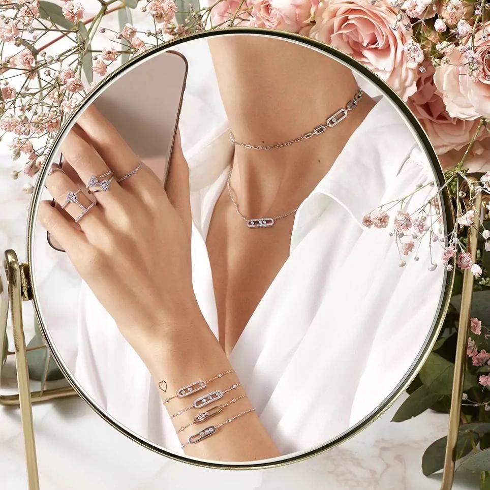 Украшения Messika Move Uno, Move Classique, Glam'Azone, Joy и Gatsby из белого, розового и жёлтого золота с бриллиантами