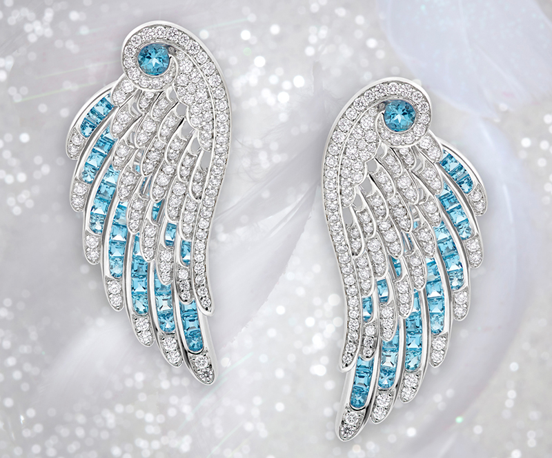Серьги Wings Embrace из белого золота с бриллиантами и аквамаринами