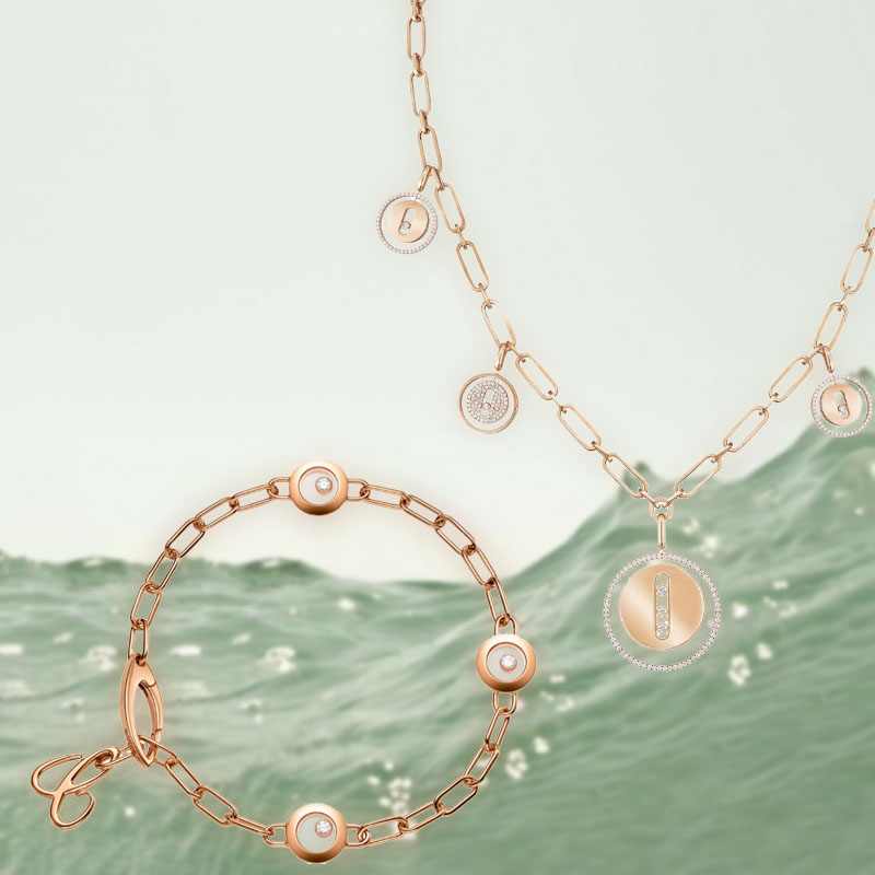 Браслет Chopard Icons и колье Messika Lucky Move из розового золота с бриллиантами