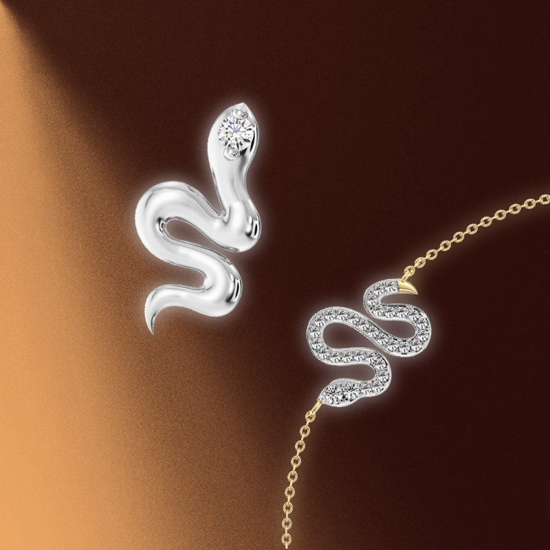 Браслет и серьга Serendipity Snake из желтого и белого золота с бриллиантами