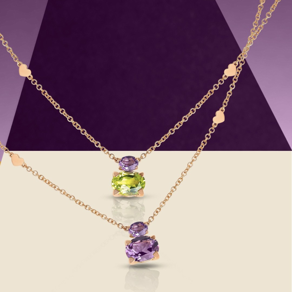 Колье Casato Back to Origin из розового золота с аметистами, перидотами и бриллиантами