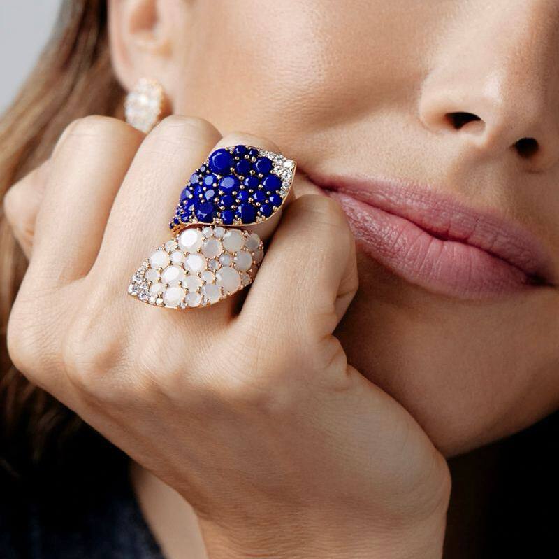 Кольцо Pasquale Bruni Lakshmi из розового золота с лазуритом, лунным камнем и бриллиантами