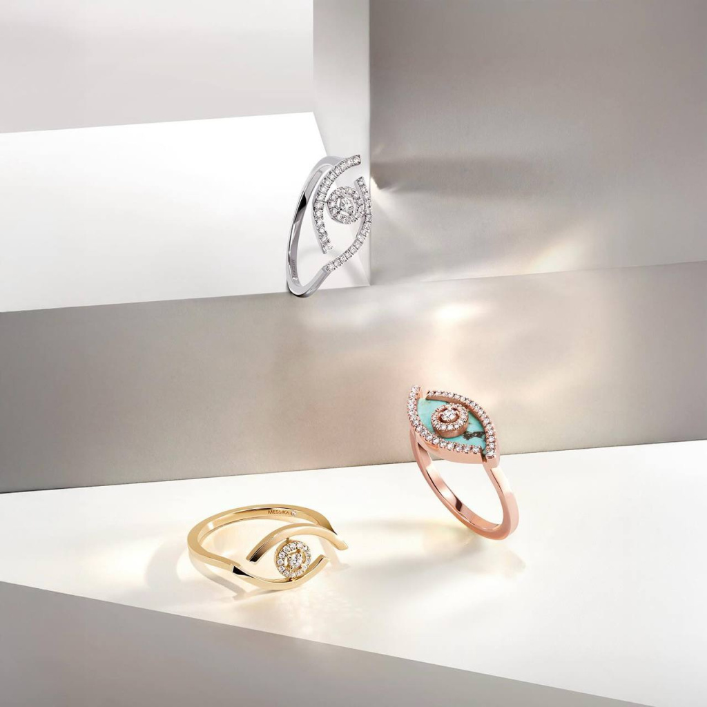 Кольца Messika Lucky Eye из белого, желтого и розового золота с бирюзой и бриллиантами Кольца Messika Lucky Eye из белого, желтого и розового золота с бирюзой и бриллиантами
