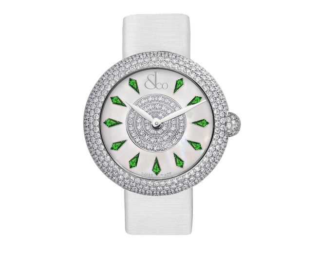 Часы Jacob & Co Brilliant Half Pave в корпусе 44 мм c цаворитами в виде часовых меток