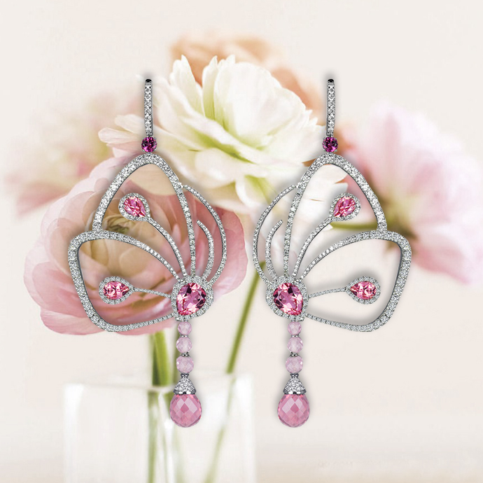 Серьги Jacob & Co. Papillon из белого золота с турмалинами и бриллиантами