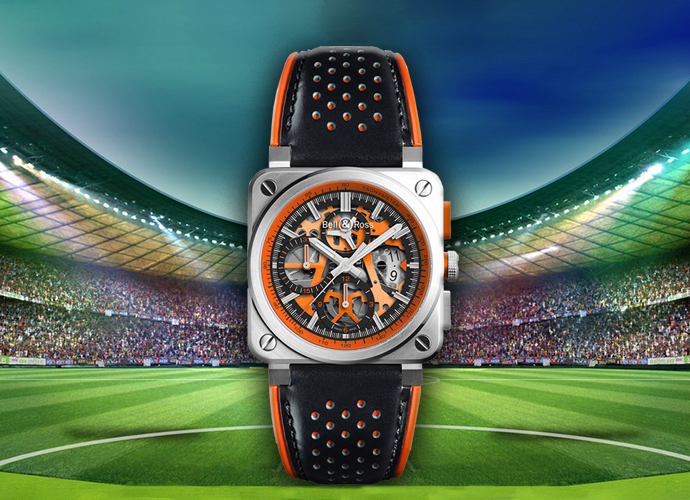 Хронограф Bell & Ross BR 03 Aero GT Orange в корпусе из стали с серо-оранжевым скелетонизированным циферблатом