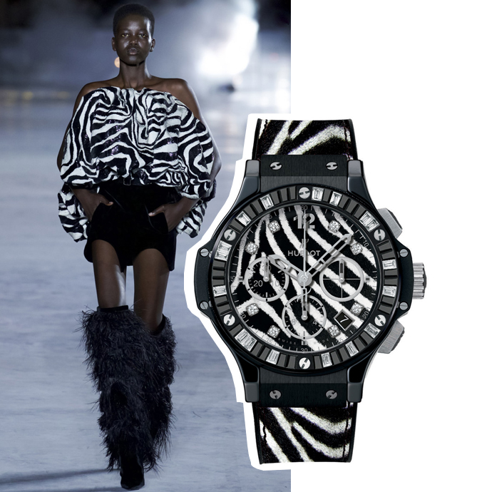 Модель с показа Saint Laurent весна-лето 2018 || Часы Hublot Big Bang Black Zebra