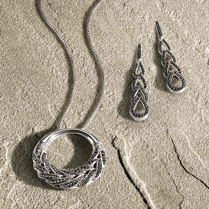 Колье и серьги John Hardy Classic Chain из серебра с черными сапфирами и шпинелью