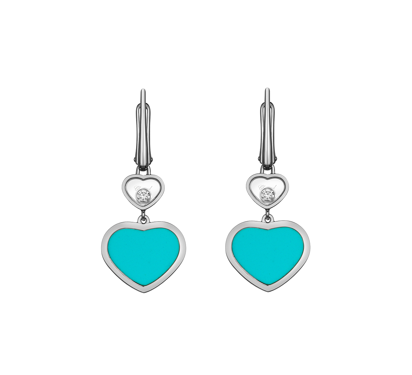 Серьги Happy Hearts Chopard Happy Diamonds 837482-1410, белое золото, бирюза, бриллианты