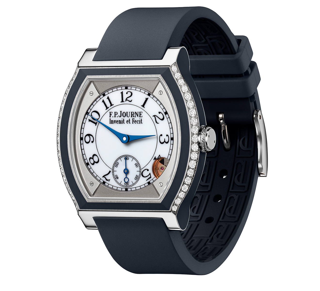 Часы Dark Blue F.P.Journe Elegante ELEGANTE/40TI/1ROW DIAM/D BLUE CER/D BLUE RUBBER - фото 3 – Mercury