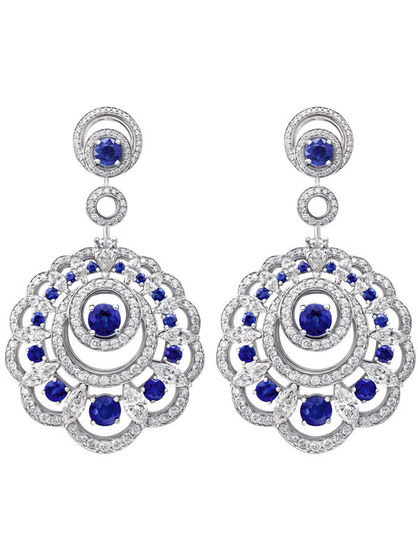 Серьги GRAFF Rosette RGE 1056, белое золото, бриллианты, сапфиры | Mercury