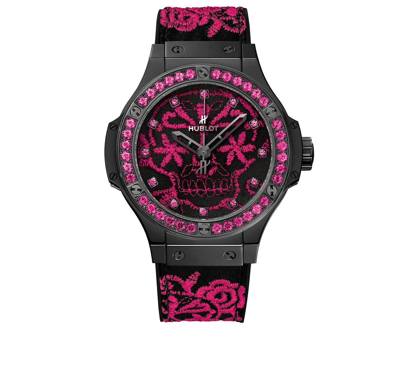 Часы Broderie Sugar Skull Fluo Hot Pink HUBLOT Big Bang 343.CP.6590.NR.1233 - фото 1 – Mercury