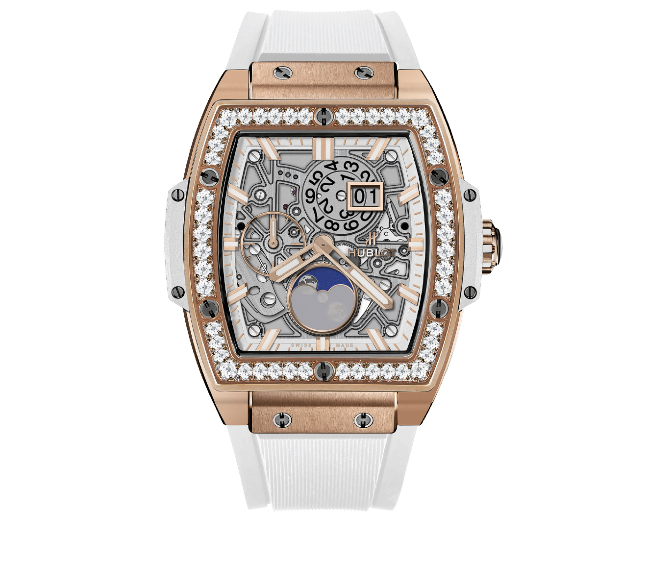 Часы Moonphase King Gold White Diamonds HUBLOT Spirit of Big Bang 647.OE.2080.RW.1204 - фото 1 – Mercury