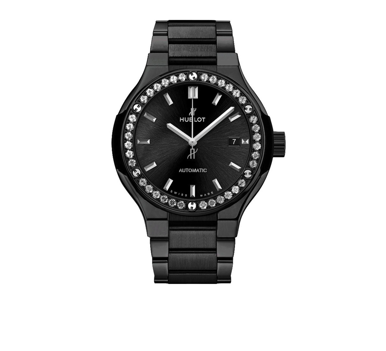 Часы Ceramic Black Bracelet Diamonds HUBLOT Classic Fusion 585.CM.1470.CM.1204 - фото 1 – Mercury