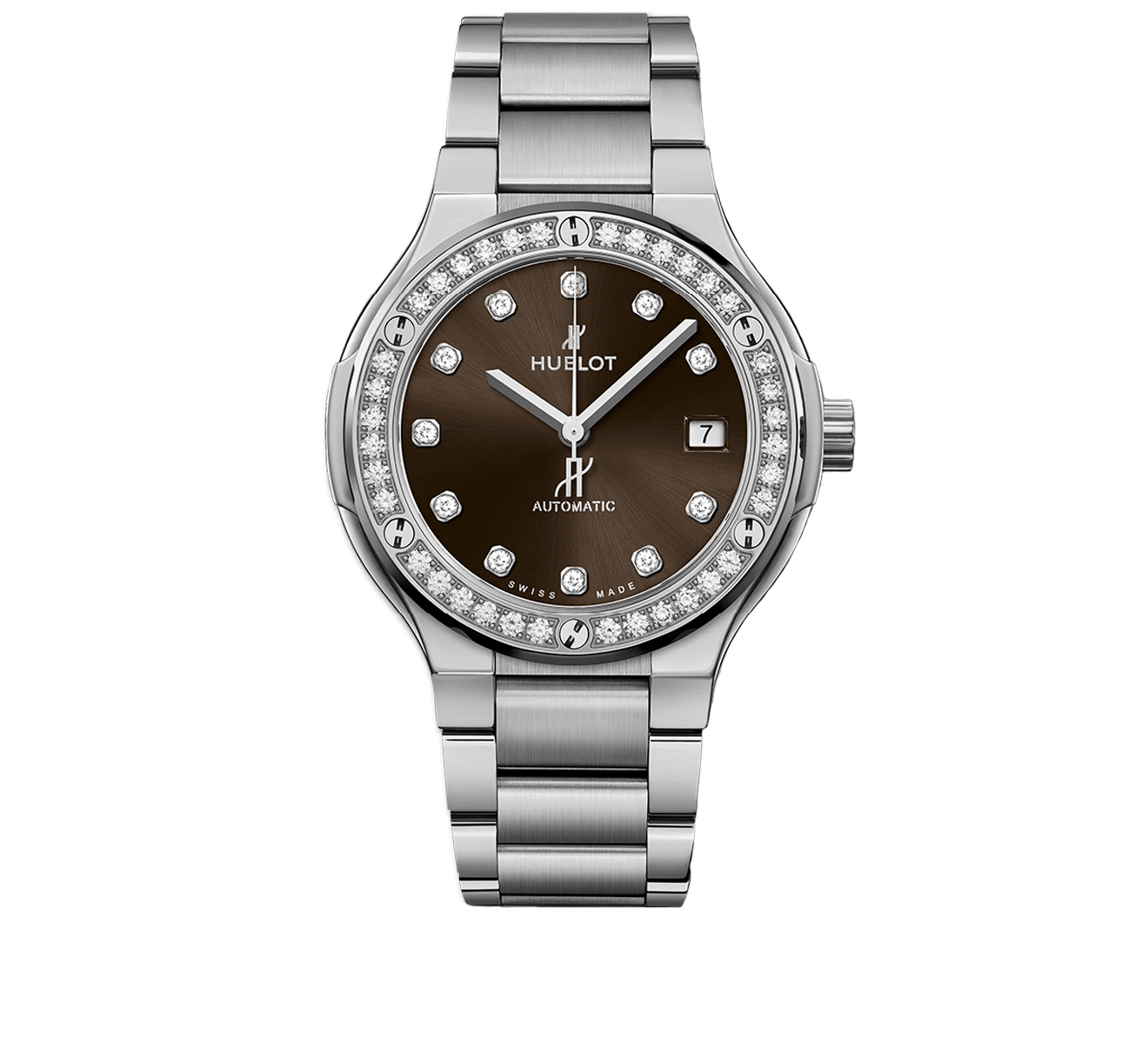 Часы Titanium Brown Diamonds Bracelet HUBLOT Classic Fusion 568.NX.897M.NX.1204 - фото 1 – Mercury