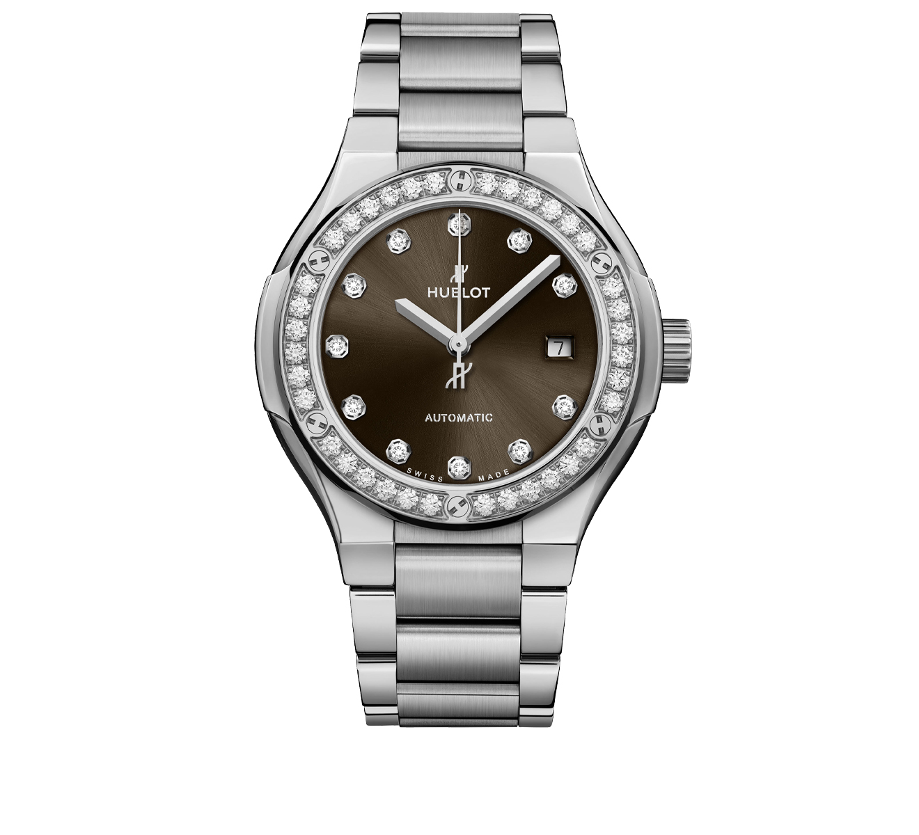 Часы Titanium Brown Diamonds Bracelet HUBLOT Classic Fusion 585.NX.897M.NX.1204 - фото 1 – Mercury