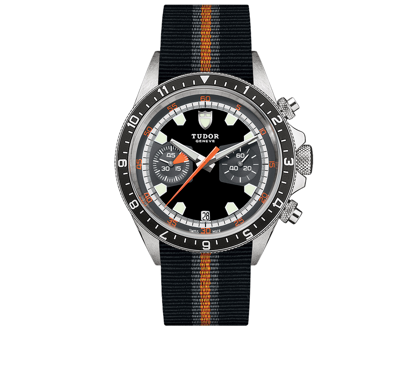 Часы Chrono Tudor Tudor Heritage 70330N/BLACK FABRIC STRAP GREY AND ORANGE/BLACK GR - фото 1 – Mercury