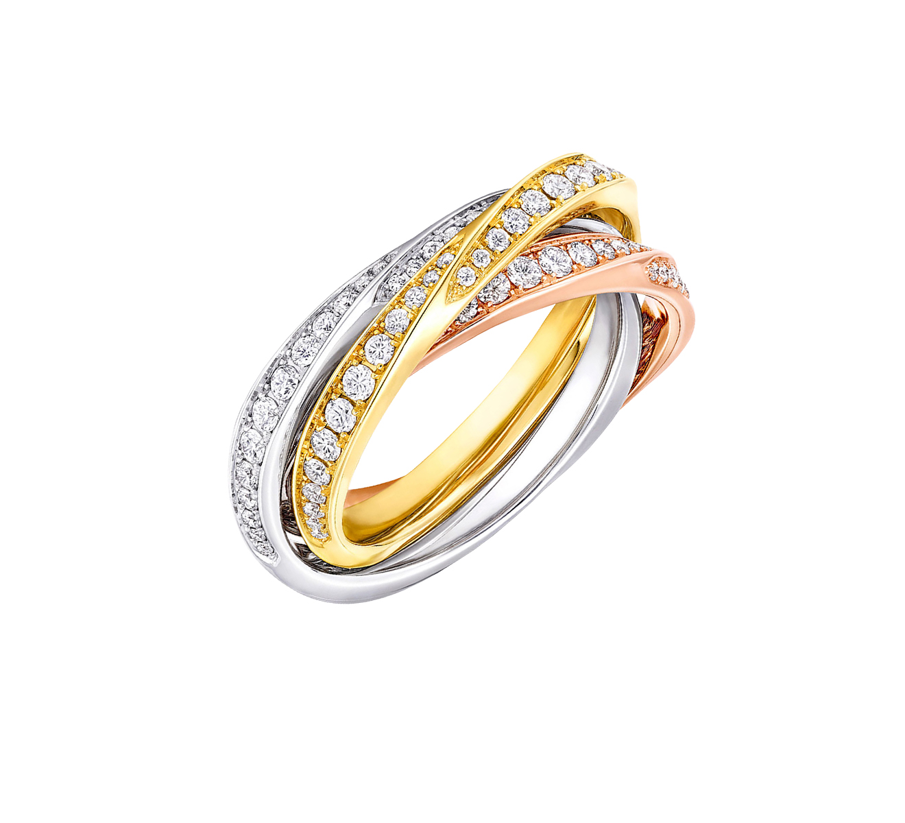 Кольцо GRAFF Spiral RGR 810, белое, жёлтое и розовое золото, бриллианты