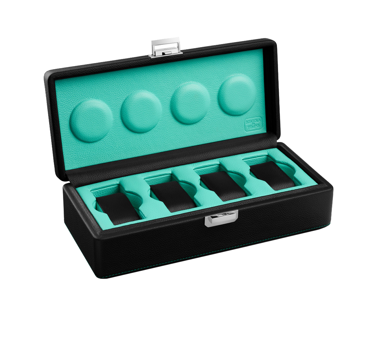 Коробка для хранения часов SCATOLA del TEMPO Watch Cases VALIGETTA 4 BLACK/BLUE TIFFANY - фото 1 – Mercury