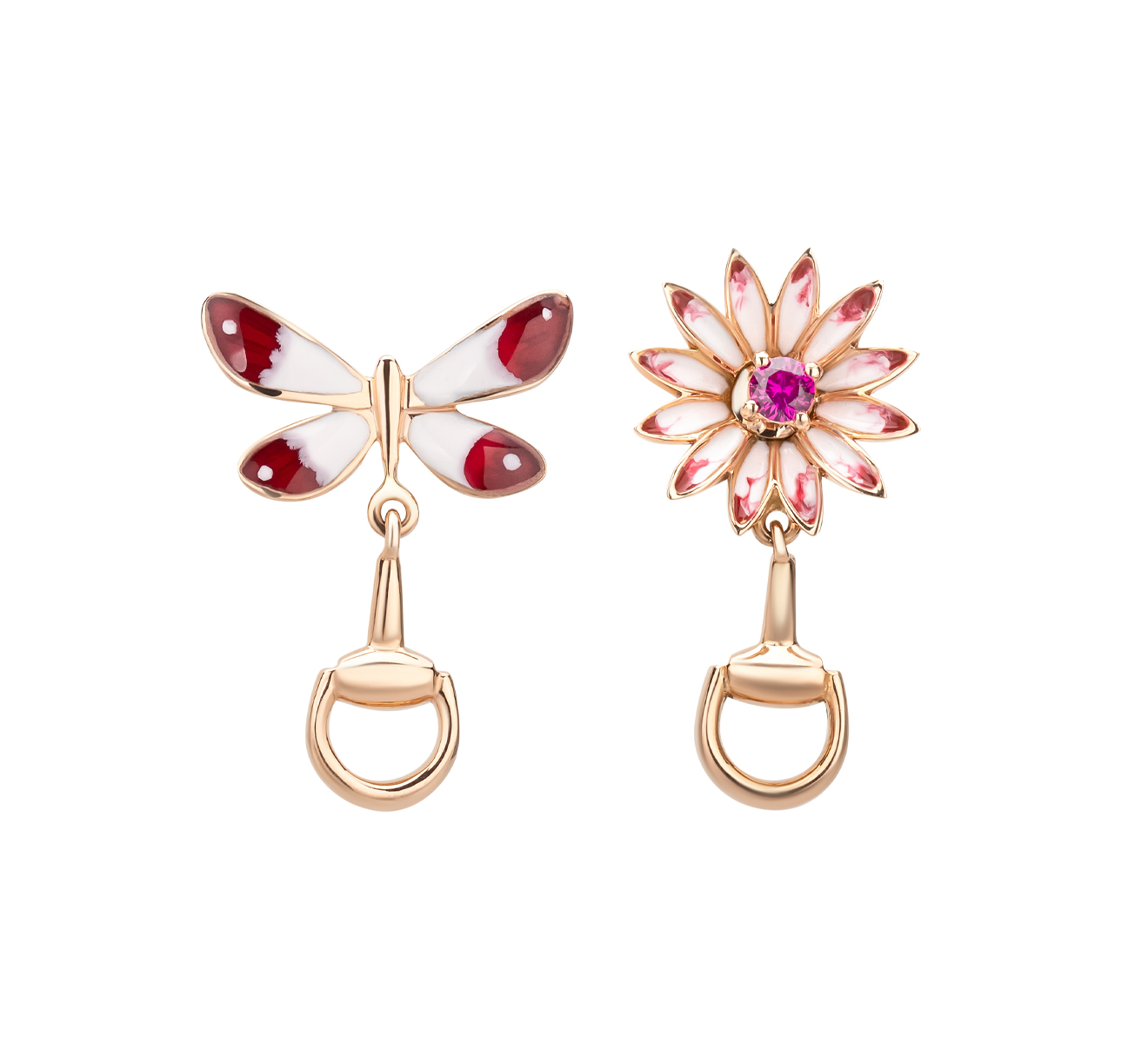 Серьги Gucci Flora YBD391001001, розовое золото, рубин, эмаль