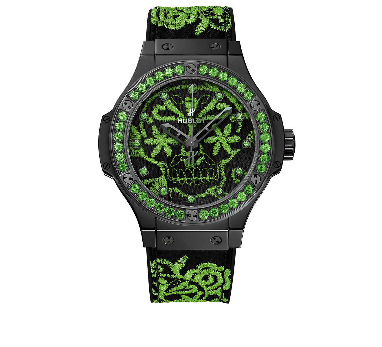 Broderie Sugar Skull Fluo Malachite Green HUBLOT Big Bang 343.CG.6590.NR.1222 41 Mercury