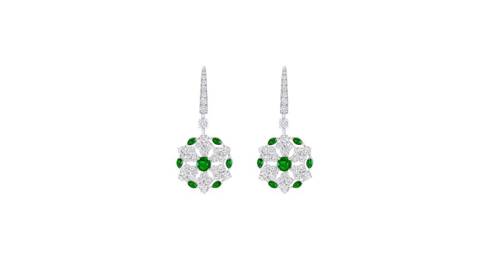 Graff Rge 1193 Серьги GRAFF Snowflake RGE 890, белое золото, бриллианты, изумруды ...